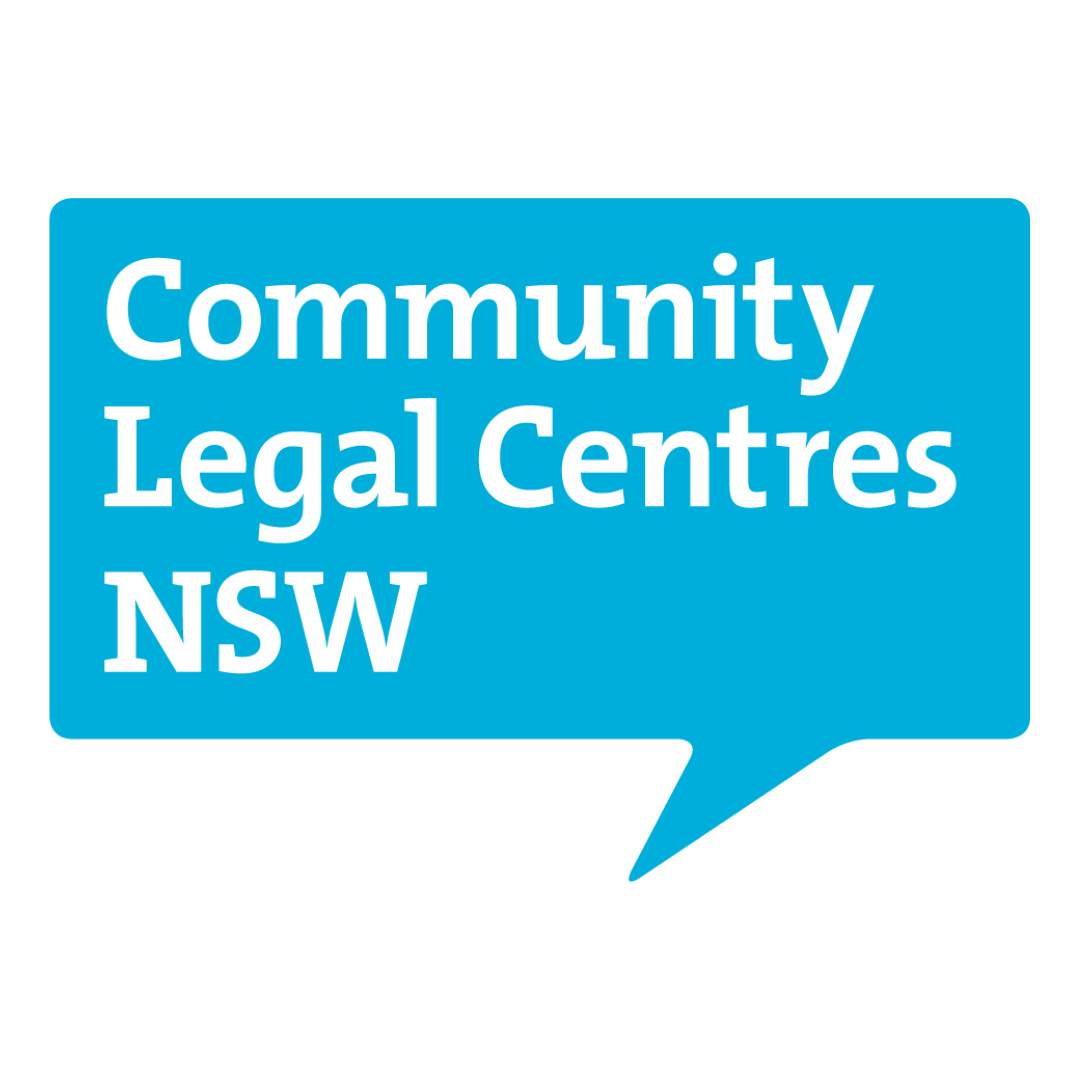 Logo: Blue speech bubble with 'Community Legal Centres NSW'