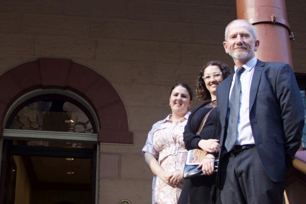 CLCNSW and Wirringa Baiya Aboriginal Women's Legal Centre on steps of NSW Parliament House.