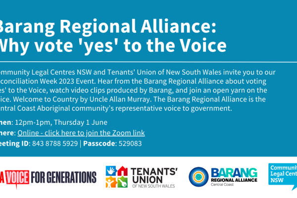 Blue invitations that reads - Barang Regional Alliance:  Why vote 'yes' to the Voice.