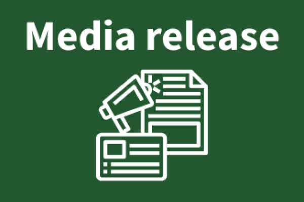 Icons of documents and loudspeakers with text reading 'Media release'